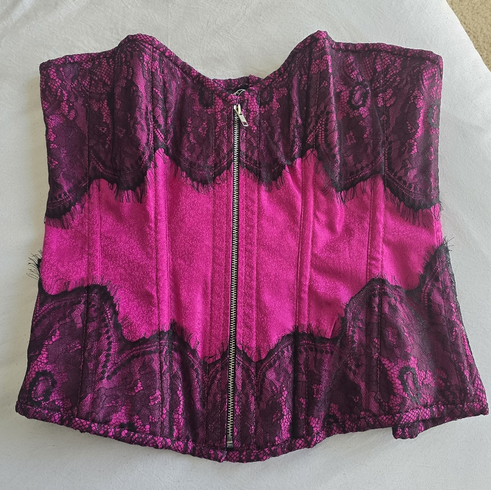 Pink and Black Lace Corset Top